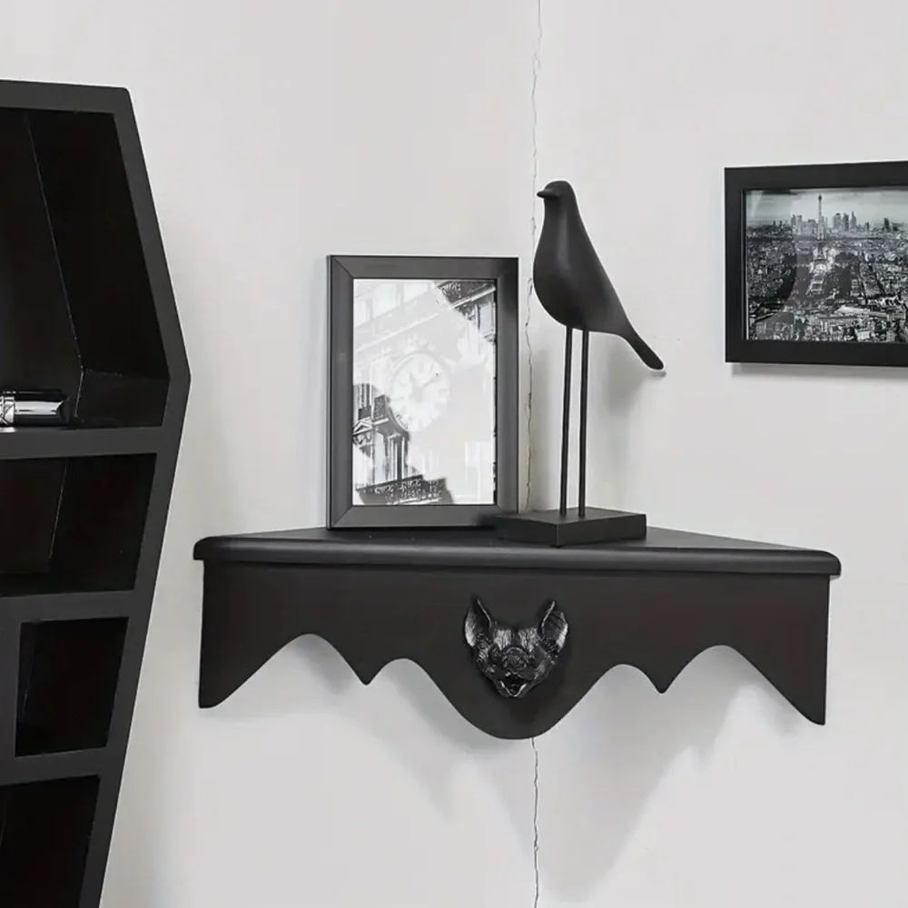 BNIB Set of 2 Black Bat Floating Wooden Corner Display Shelves Gothic Home Decor